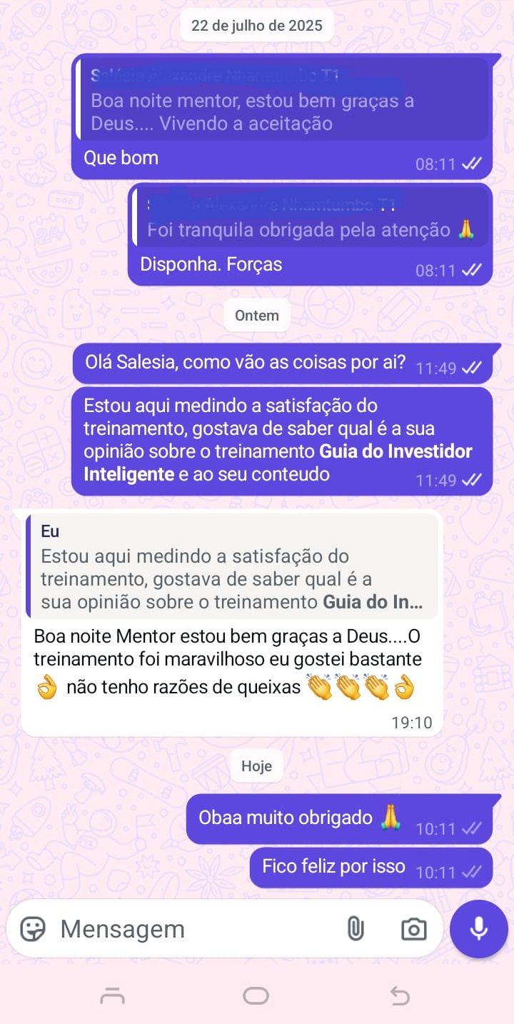 Depoimento de aluna no WhatsApp